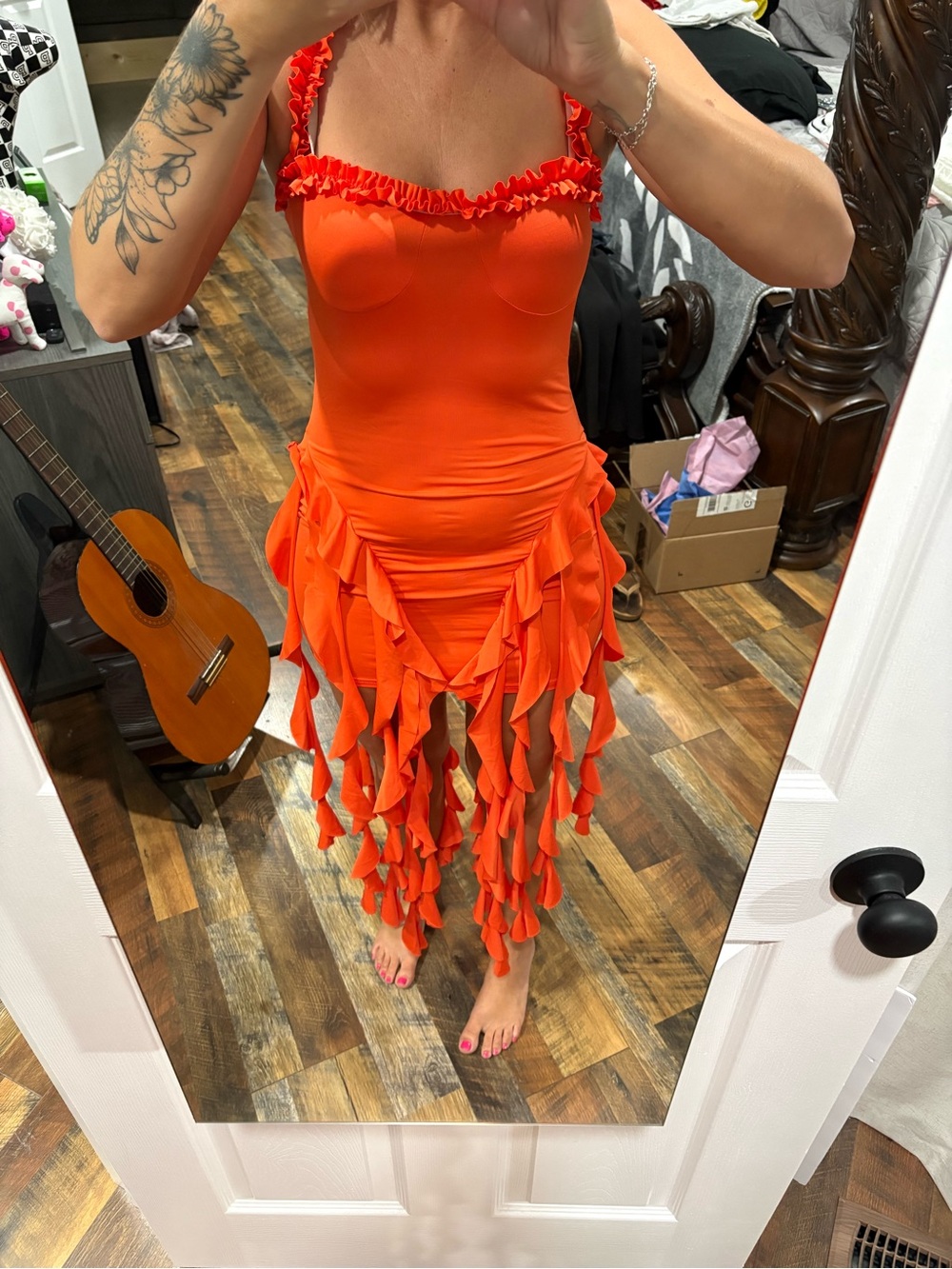Orange Ruffle Fringe Sundress